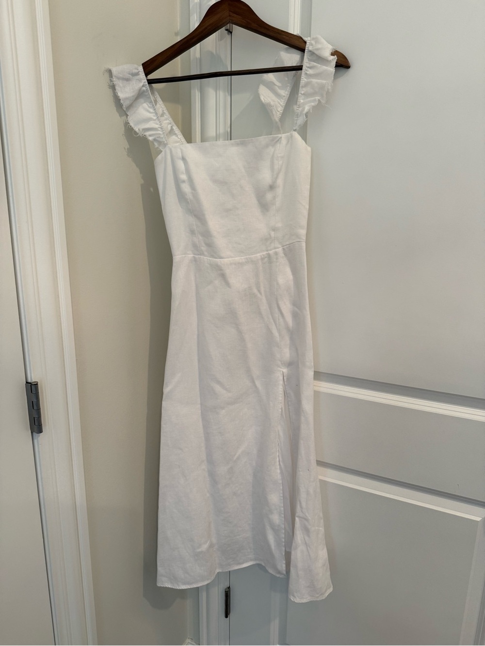 Reformation White Ruffle-Strap Midi Dress